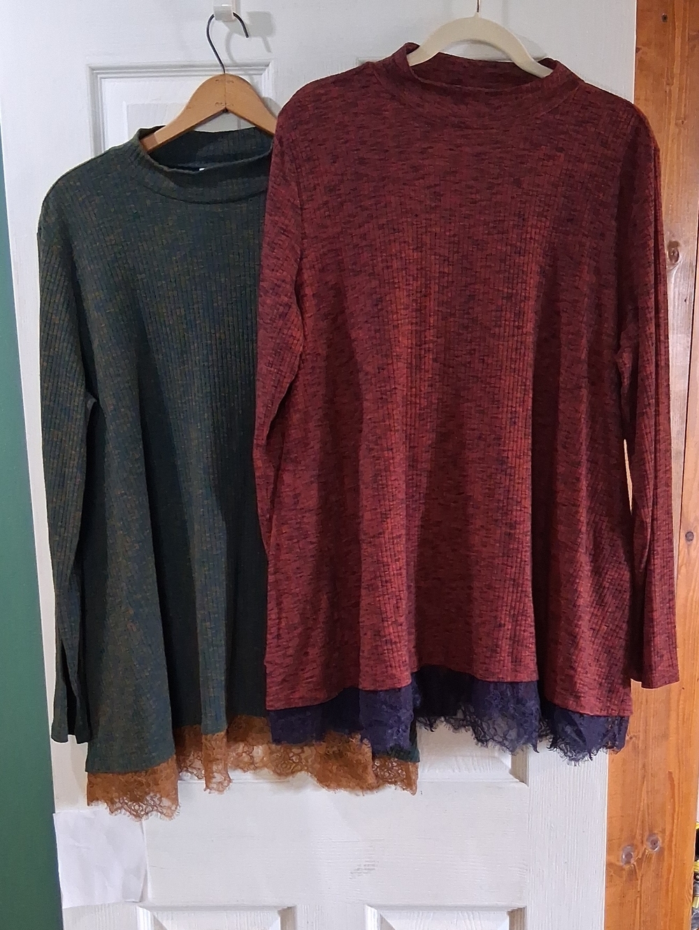 Women’s Fall Ready Long Sleeve Lace Hem Tunic Top - Red/blue Green/mustard Duo